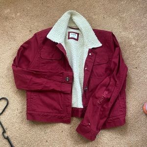 Hurley red cropped jean jacket, Sherpa lined